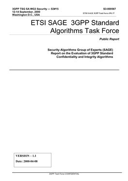 ETSI SAGE 3GPP Standard Algorithms Task Force