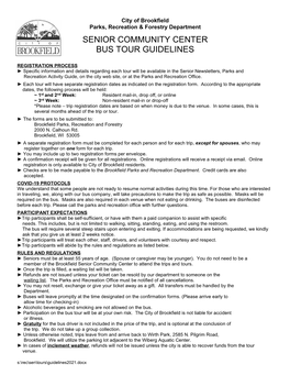 Senior Community Center Bus Tour Guidelines