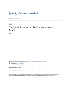 The Social Sciences and the Modernization of China*