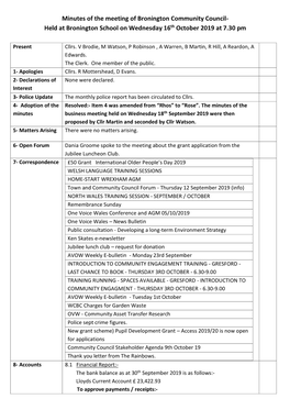 09 Oct 2019 Meeting Minutes