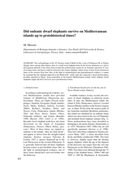 Did Endemic Dwarf Elephants Survive on Mediterranean Islands up to Protohistorical Times?