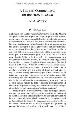 A Bosnian Commentator on the Fusus Al-Hikam [.Pdf]