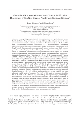 Grallenia, a New Goby Genus from the Western Pacific, with Descriptions