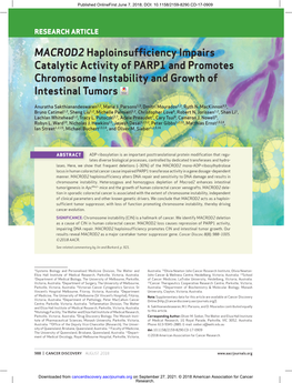 MACROD2 Haploinsufficiency Impairs Catalytic Activity of PARP1 and Promotes Chromosome Instability and Growth of Intestinal Tumors