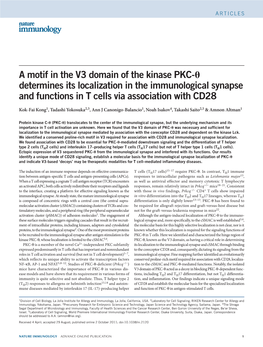 A Motif in the V3 Domain of the Kinase PKC-U Determines Its Localization in the Immunological Synapse and Functions in T Cells Via Association with CD28