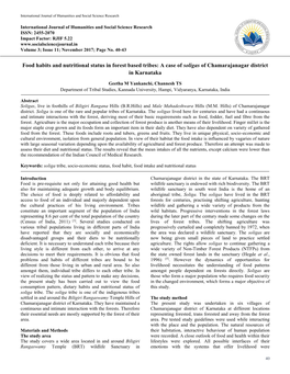 Food Habits and Nutritional Status in Forest Based Tribes: a Case of Soligas of Chamarajanagar District in Karnataka