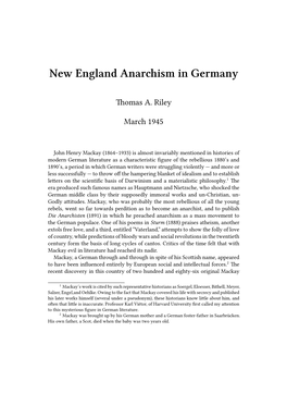 New England Anarchism in Germany