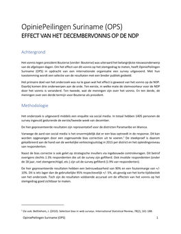 Opiniepeilingen Suriname (OPS) EFFECT VAN HET DECEMBERVONNIS OP DE NDP