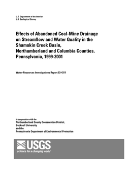 Effects of Abandoned Coal-Mine Drainage on Streamflow and Water Quality in the Shamokin Creek Basin, Northumberland and Columbia Counties, Pennsylvania, 1999-2001