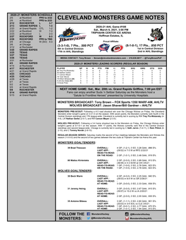 Cleveland Monsters Game Notes