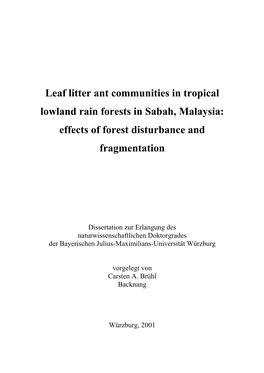 Leaf Litter Ant Communities in Tropical Lowland Rain Forests in Sabah, Malaysia: Effects of Forest Disturbance and Fragmentation