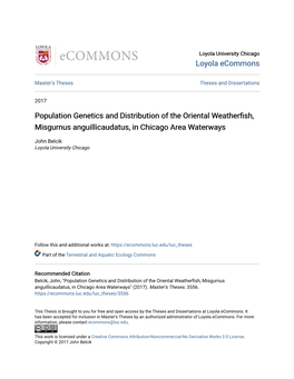 Population Genetics and Distribution of the Oriental Weatherfish, Misgurnus Anguillicaudatus, in Chicago Area Waterways