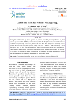 Aphids and Their Host Affinity- VI: Myzus Spp