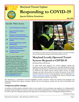 Maryland Transit Update Responding to COVID-19 Special Edition Newsletter May 2020