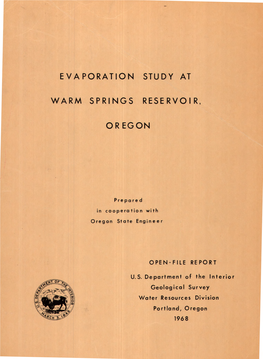 Evaporation Study at Warm Springs Reservoir, Oregon