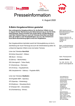 S-Bahn-Vergabeverfahren Gestartet