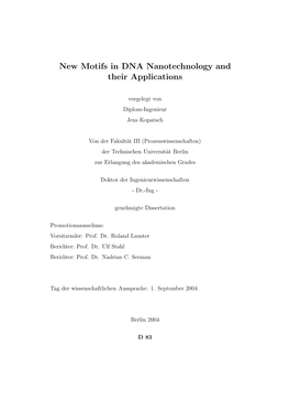 New Motifs in DNA Nanotechnology and Their Applications