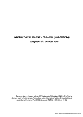 INTERNATIONAL MILITARY TRIBUNAL (NUREMBERG) Judgment of 1 October 1946