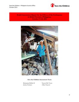 Rapid Assessment Report for the Effects of the Earthquake in Bohol Province, Philippines October 17-20, 2013