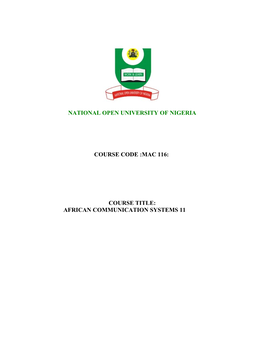 Mac 116: Course Title: African Communication Systems 11