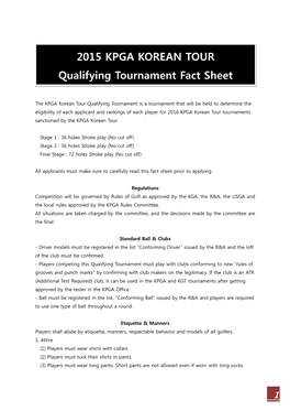 2015 KPGA KOREAN TOUR Qualifying Tournament Fact Sheet