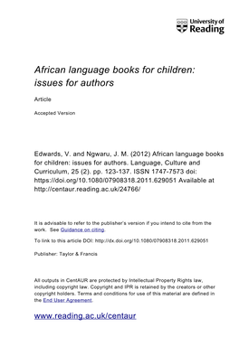 African Language Books for Children: Issues for Authors