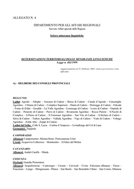 Allegato N. 4 Dipartimento Per Gli Affari Regionali