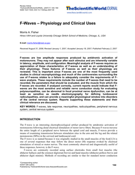 F-Waves – Physiology and Clinical Uses