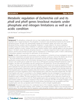 Metabolic Regulation of Escherichia Coli and Its Phob and Phor Genes