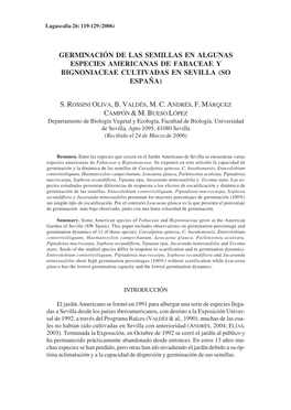 Germinación De Las Semillas En Algunas Especies Americanas De Fabaceae Y Bignoniaceae Cultivadas En Sevilla (So España)