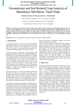 Groundwater and Soil Related Crop Analysis of Marudaiyar Sub-Basin, Tamil Nadu