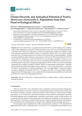 Chemo-Diversity and Antiradical Potential of Twelve Matricaria Chamomilla L