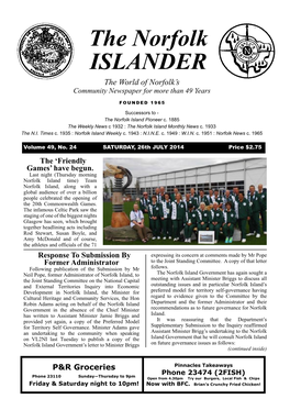 The Norfolk ISLANDER the World of Norfolk’S Community Newspaper for More Than 49 Years