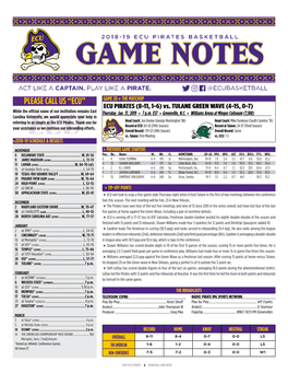 PLEASE CALL US “ECU” GAME 20 » the MATCHUP ECU PIRATES (8-11, 1-6) Vs