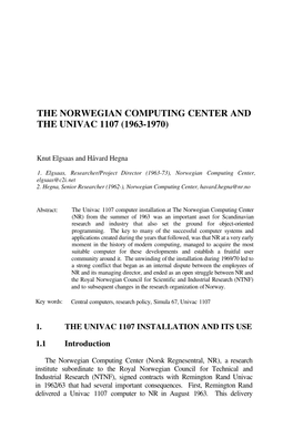 The Norwegian Computing Center and the Univac 1107 (1963-1970)