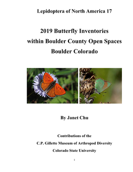 2019 Butterfly Inventories Within Boulder County Open Spaces Boulder Colorado