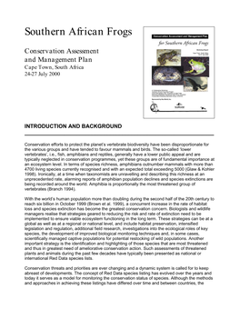 Southern African Frogs, Conservation Assessment and Management Plan, Cape Town, South Africa