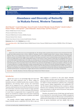 Abundance and Diversity of Butterfly in Ntakata Forest, Western Tanzania