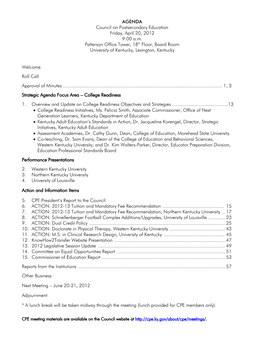 Agenda: April 20, 2012 CPE Meeting