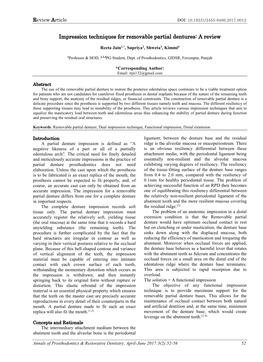 Impression Techniques for Removable Partial Dentures: a Review