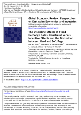 The Discipline Effects of Fixed Exchange Rates: Constraint Versus Incentive Effects and the Distinction Between Hard and Soft Pegs Eric M.P