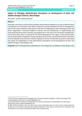 PERSPECTIVE OPEN ACCESS Impact of Changing Administrative Boundaries on Development of Uttar and Dakshin Dinajpur Districts, West Bengal Sk Ismaile†* and Dr