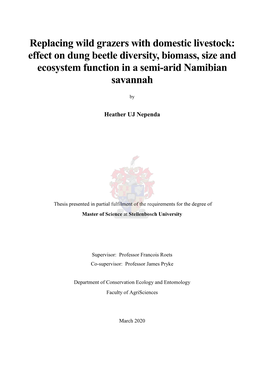 Replacing Wild Grazers with Domestic Livestock: Effect on Dung Beetle Diversity, Biomass, Size and Ecosystem Function in a Semi-Arid Namibian Savannah