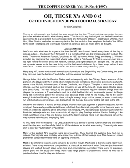 OH, THOSE X's and 0'S! OR the EVOLUTION of PRO FOOTBALL STRATEGY