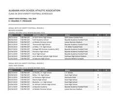 Alabama High School Athletic Association Class 3A 2019 Varsity Football Schedules