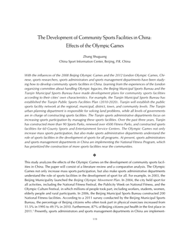 The Development of Community Sports Facilities in China: Effects of the Olympic Games