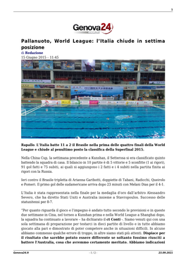 Pallanuoto, World League: L’Italia Chiude in Settima Posizione Di Redazione 15 Giugno 2015 – 11:45