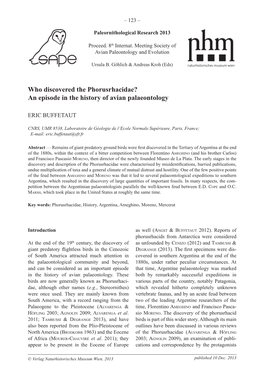 Who Discovered the Phorusrhacidae? an Episode in the History of Avian Palaeontology