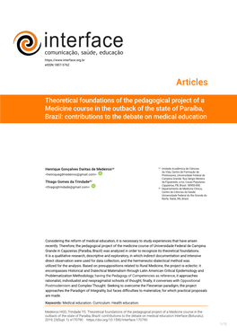 Theoretical Foundations of the Pedagogical Project of a Medicine