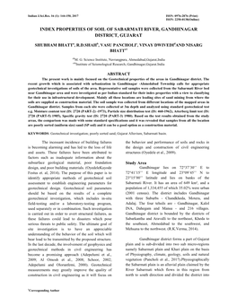 Index Properties of Soil of Sabarmati River, Gandhinagar District, Gujarat